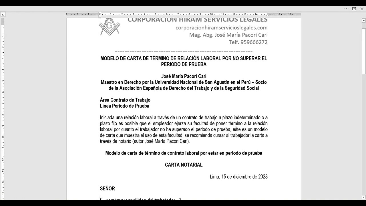 carta no superar periodo de prueba